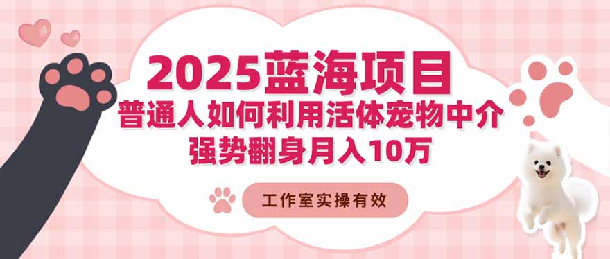 2025蓝海项目：普通人如何利用活体宠物中介，强势翻身月入10万-云尚科技