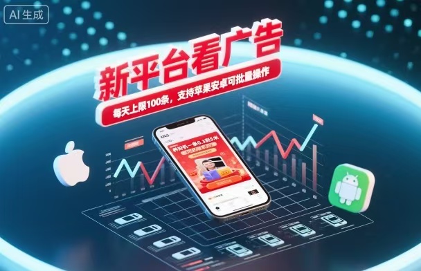 新台看广告，养好机一条5毛到5块，单机日入30到100，支持苹果安卓，可批量操作。-云尚科技