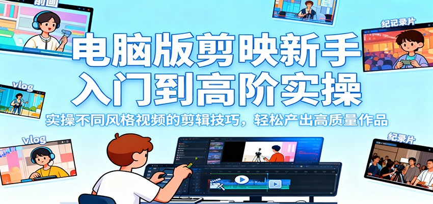 电脑版剪映新手入门到高阶实操，实操不同风格视频的剪辑技巧，轻松产出高质量作品-云尚科技